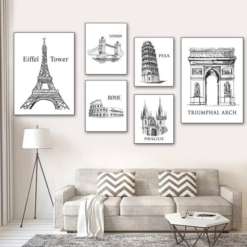 Paris Tower London Bridge Black White Wall Art Canvas Painting Nordic Posters And Prints Wall Pictures For Living Room Decor
