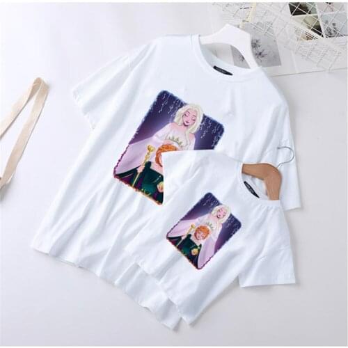2021 New Fashion Family Matching Clothes Summer Short Sleeve Frozen Disney Princess Printing Kids Girls Tee Shirts Streetwear