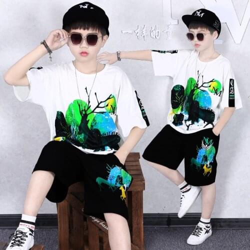 4-14 Years 2021 Summer Boy Clothing Set New Fashion Casual Active T-shirt+ Pant Kid Children Boy Teenager Clothing
