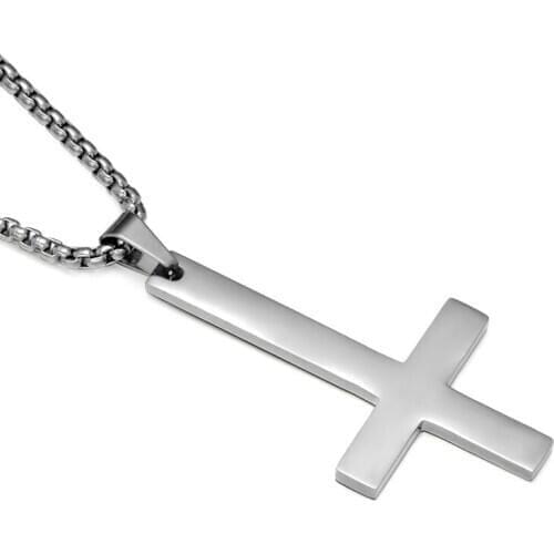 Stainless Steel St Peters Invert Cross Pendants Necklace for Men Women Crux de Sanctus Petrus Jewelry