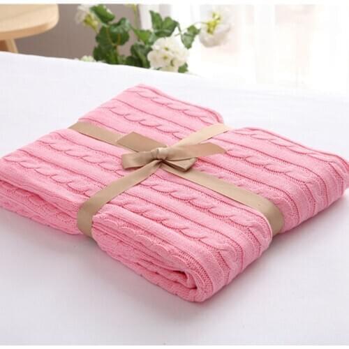 Blanket Sofa Knit Throw Blanket Solid Pink Ivory Blue Blanket Travel Home Sofa Chair Couch Bed 180x200cm
