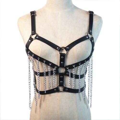 12Styles Pu Leather Harness belt of Women Black Sexy Tops Cage Bra BDSM Bondage Harness Goth Pentagram Full Dance underwear