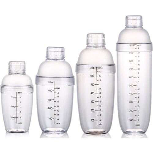 350/500/700/1000 CC Plastic Cocktail Shaker Clear Bar Shaker Milk Tea Cup Bartender Bar Tools with Measurements