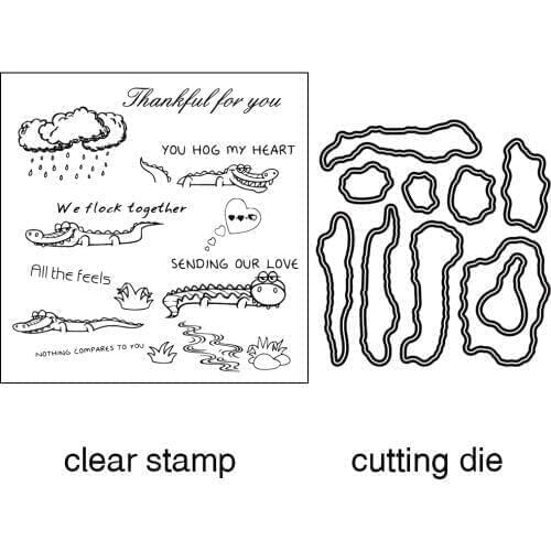 AZSG Dark Clouds Crocodile River Cutting Dies Clear Stamps For Scrapbooking DIY Clip Art / Album Decoration Stamps Crafts