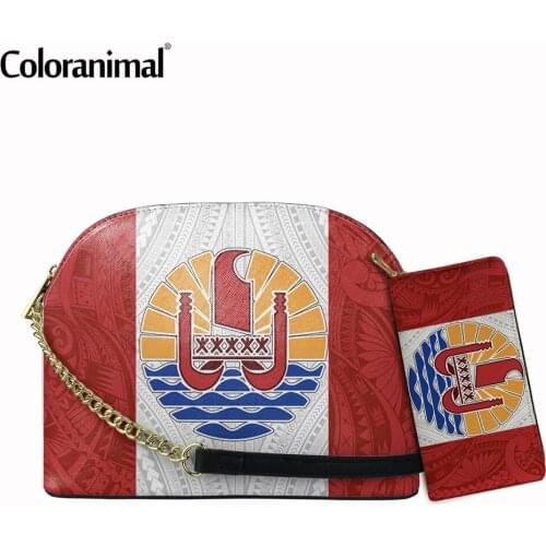 New Fashion 2Set Girls Crossbody Bag With Wallet Tahiti Polynesian Printed Women Shoulder Bag Female PU Leather Messenger Bosla