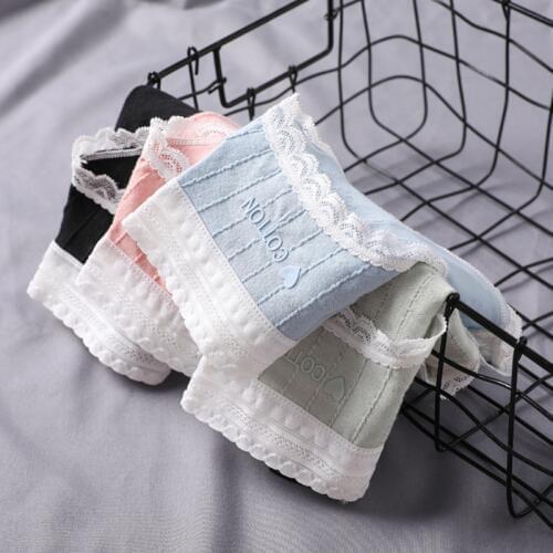 2019 New Women Cotton Panties Ladies Lace Side Panties Women Comfortable Breathable Waist Large Size Briefs