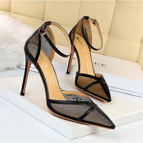 BIGTREE 2021 Sexy High Heels New Women Pumps Mesh Breathable Hollow summer 10CM Thin High Heels Pointed Toe Office Shoes
