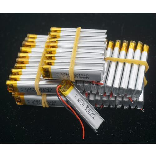 XINJ 50pcs 3.7V 220mAh lithium polymer battery lipo 501240 For DIY GPS Sat nav Camera earphone MP3 Music player driving recorder