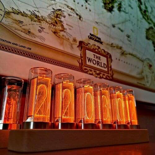 Amber Solid Wood Pseudo Glow Tube Clock LED