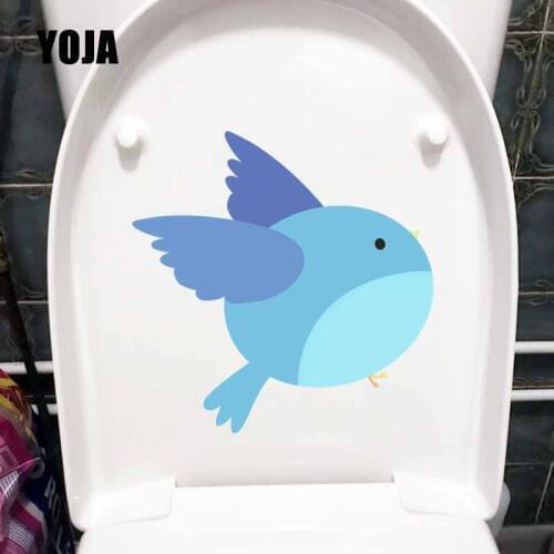 YOJA 22.3X22.3CM WC Toilet Decal Cartoon Blue Animal Sparrow Handpainted Mural Wall Sticker Home Decor T5-0660