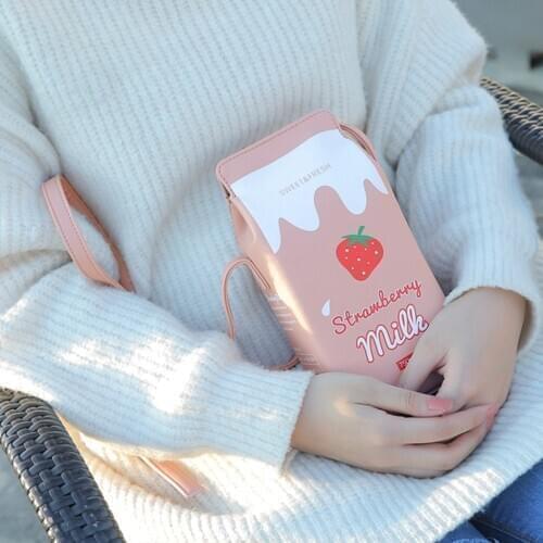 Cartoon Printing Fruit Milk Banana Strawberry Women Shoulder Bags Mini Wallet Bags Small Pu Leather Female Crossbody Bags