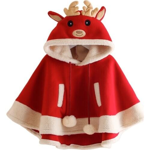 2021 Baby Girls Deer Winter Clothes New Cute Plaid Coat Outerwear Cloak Cartoon Children Jacket Coat Kids Clothes