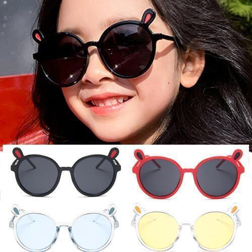 1pc Baby Girls Cute Bear Ear Sunglasses Round Frame Kids Glasses Children Outdoor Goggles Party Eyewear Cute Style Sun Glasses