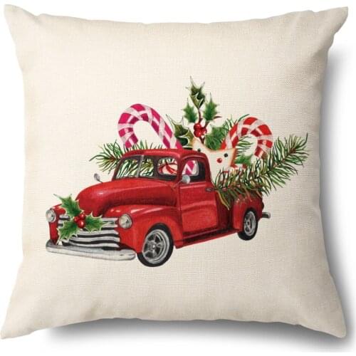 2021 Merry Christmas Decorations for Home Ornament Happy New Year Linen Print Car Cushion Cover Navidad Noel Xmas Gifts