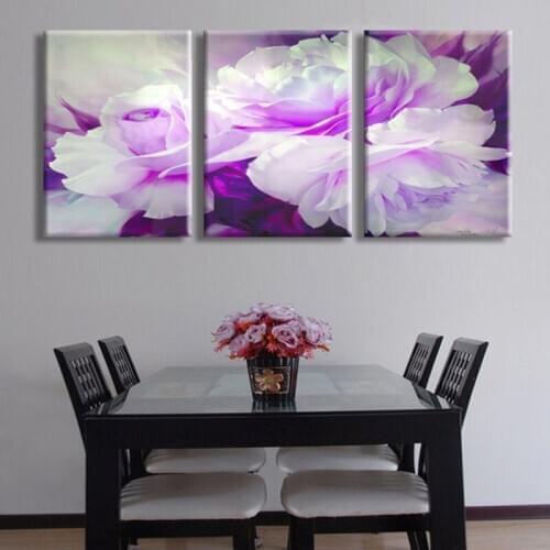 3 Piece Wall Art Abstract Painting White Purple Flower Canvas Print Picture Modern Home Decor Poster Unframed