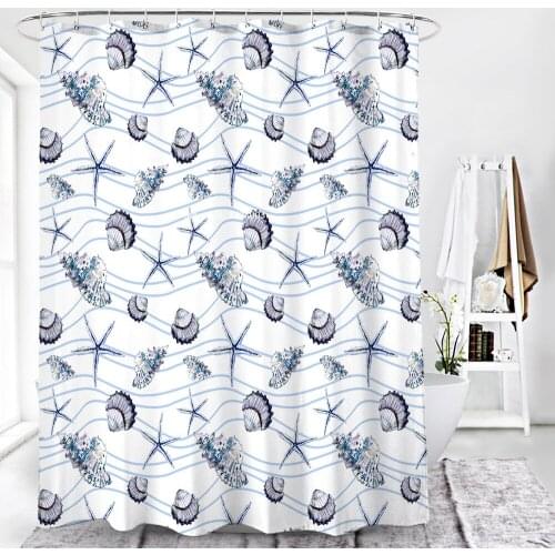 3D Cartoon Whale Shell Digital Print Bathroom Curtain Waterproof Cloth Decorative Multi-size Multi-function Shower Curtain