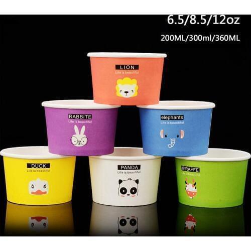 50pcs Cartoon animal pattern creative disposable ice cream cup 200ml 300ml party birthday favor small dessert cake paper cup