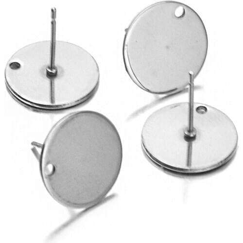 Aiovlo 50Pcs/Lot 8/10/12/15mm Stainless Steel Earring Findings Charms Silver Tone Settings Findings for DIY Jewelry Making