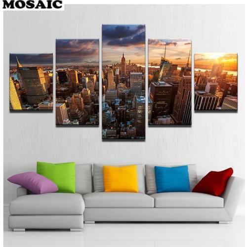 New York City Building Sunset Landscape diamond Embroidery,5d diy diamond painting full square/round cross stitch,mosaic decor