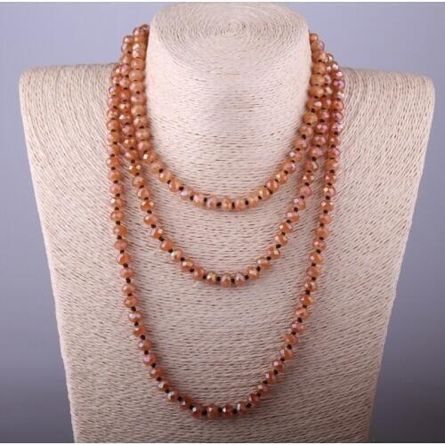 Free Shipping Fashion Glass Bohemian Jewelry knotted long Halsband 5X8 Glass Crystal Necklace