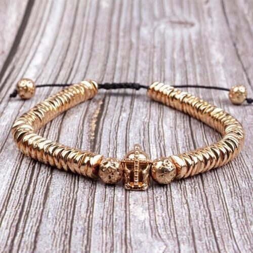 Gold Color Bracelet Spartan Knight Helmet Hematite Carving Bead bracelet Dropshipping