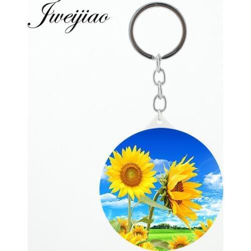 JWEIJIAO natural plant sunflowers keychains Makeup mirrors Beautiful DIY Decoration pocket mirror for lovers best gift XR09