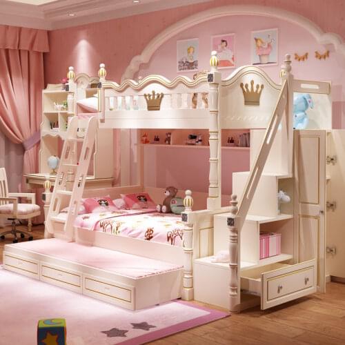 Height-Adjustable Bed Bunk Bed Bunk Bed Two-Layer Childrens Bed Girl Princess Bed Solid Wood Bunk Bed Wooden Bed