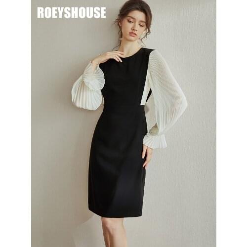 Temperament stitched flare sleeve dress 2021 early autumn new intellectual ol slim dress