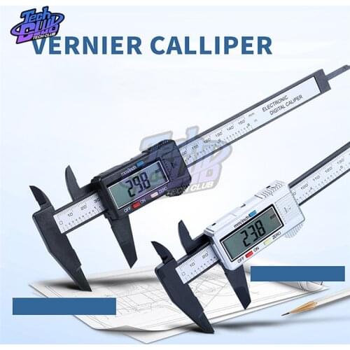 Black/Silver 150mm 6 inch LCD Digital PCB Ruler Electronic Carbon Fiber Vernier Caliper Gauge Micrometer Measuring Tool Calibre