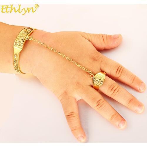 Ethlyn New Arrival Trendy Dubai Gold MY Baby Bangles/Bracelets with Ring for Kids Ethiopian African Girls Baby Jewelry B202