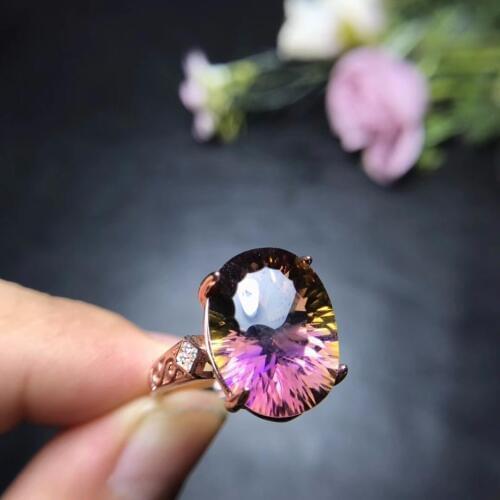 Natural ametrine ring, rare gems in two colors, 925 silver ladies ring