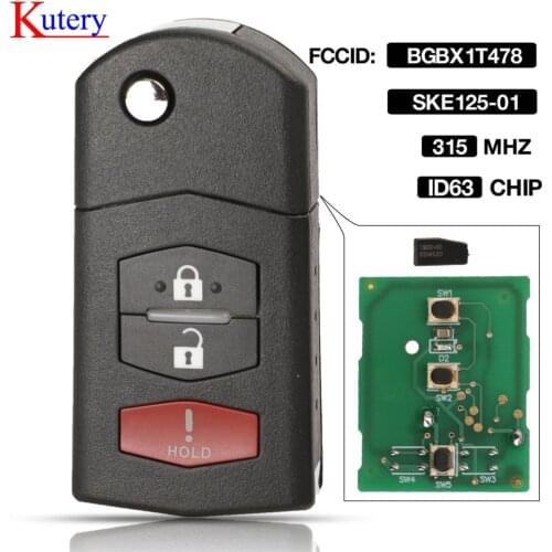 Kutery 3 Buttons Remote Folding Car Key 315Mhz For Mazda 3 5 6 CX-7 CX-9 MX-5 Miata BGBX1T478SKE125-01 4D63 Chip Fob