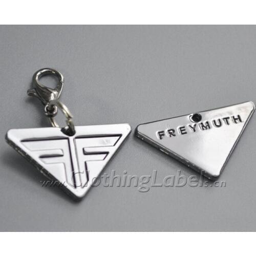 Custom metal labels for bag, clothing, shoes, double face engraved logo, zinc alloy material, gunmetal color, accept small order