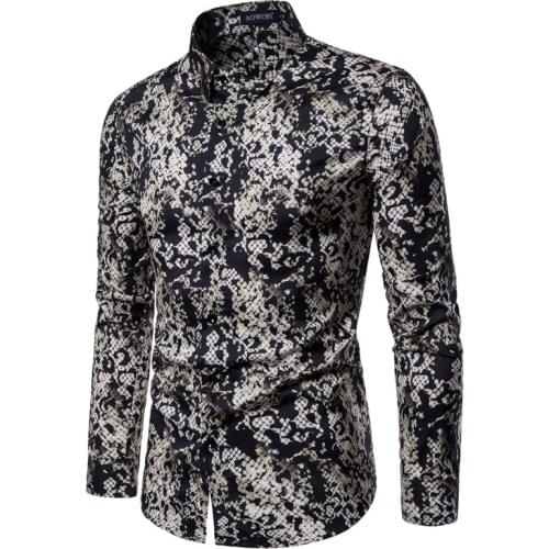 Sexy Snake Pattern Print Shirt Men Camisa Masculina 2019 Brand New Slim Fit Long Sleeve Shirt Mens Nightclub Prom Dress Shirts