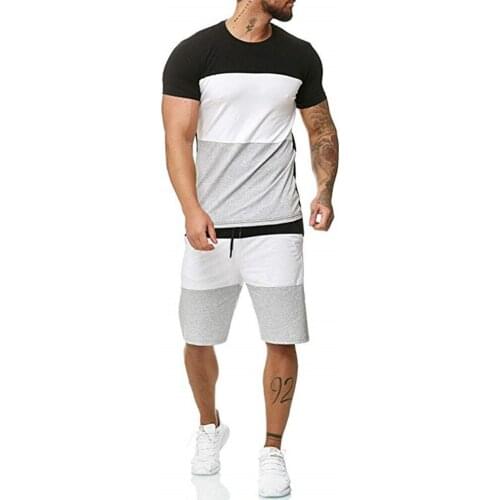 Mens Sets T Shirt Casual Shorts Set Summer Fashion Sport Shorts Sets Plus Size Summer Male 2 Piece Tracksuit Splicing Clothing