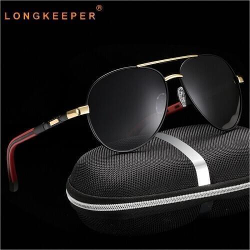 LongKeeper Men Polarized Sunglasses With Case Classic Pilot Sun Glasses Male Fashion Driving Shades UV400 gafas de sol hombre