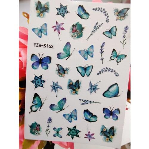 Stickers for Nails 3D Blue Butterfly Flowers Lavender Nail Designs Adhesive Manicure Sliders Decals Art Decorations Accessories