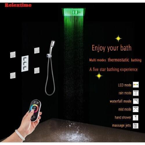Nozzle Glow Embed Ceiling Rainfall Shower Set Massage Spray Mist Bathroom 5 Way Concealed Install Thermostatic Shower Faucet Tap