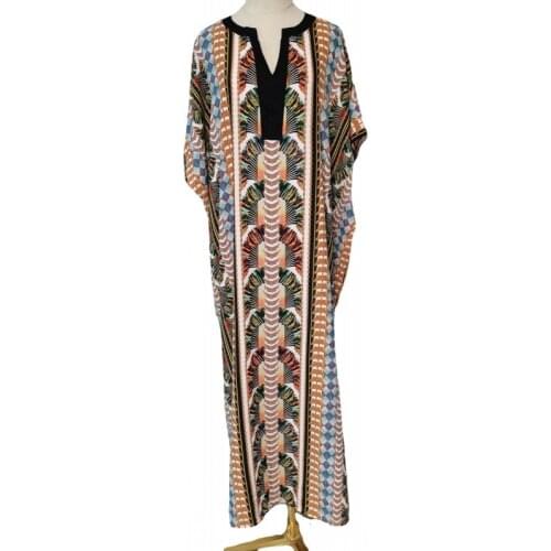 New Print Boho Dress Bikini Cover Up Long Maxi Women Dress Sarong Kaftan Beachwear 2021 Robe Plage Swimsuit Cover Up