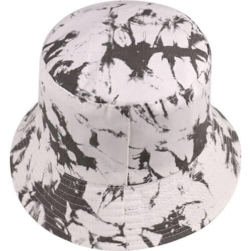 New Summer Bonnet Graffiti Pink Yellow Tie Dye Bucket Hat Reversible Outdoor Fisherman Caps Women Mens