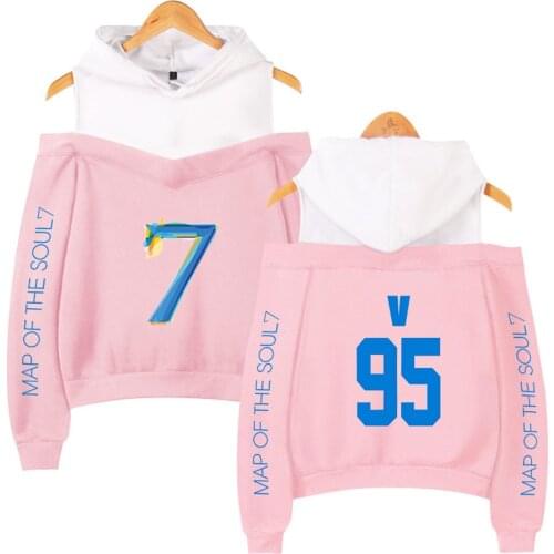 Trendy Cute JIMIN JIN RM V J-hope Jung Kook Kpop hoodies teen girls Off-shoulder Sweatshirts Print Map of soul 7 Casual tops