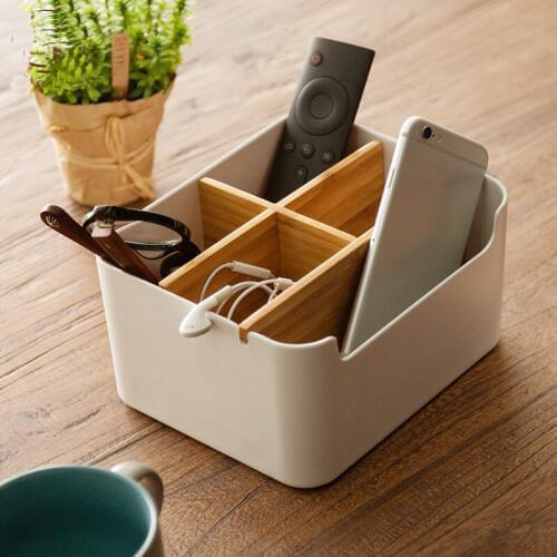 Simple Japanese style multi-function desktop storage box Detachable plastic wooden remote control mobile phone storage box