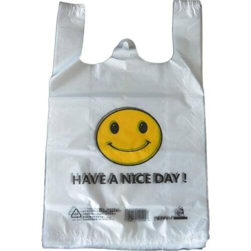 40Pcs Tote Bag SmileTransparent Plastic Gift Bag Shopping Convenience Store Eco-Friendly Vest With Handle Food Packaging 3 Specs