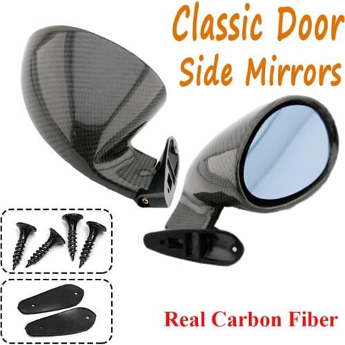 Real Carbon Fiber Universal Classic Retro Door Wing Side Mirror Rearview Mirror California Style Car Accessories