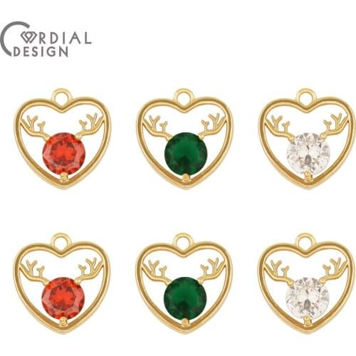 Cordial Design 30Pcs 14*14MM CZ Pendant/Jewelry Accessories/Hand Made/Heart Shape/Genuine Gold Plating/Earring Making/DIY Charms