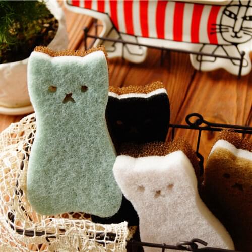 Cute Cat Shape Sponge 3 Layer Sponge Strong Water Absorption Dishwashing Sponge Strong Rust Sponge Kitchen Cleaning Tool New