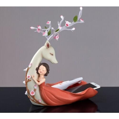 Nordic Flower Deer Girl Storage Candy Box Decoration Lucky Character Creative Key Storage Box Resin Craft Home Decoration R4990