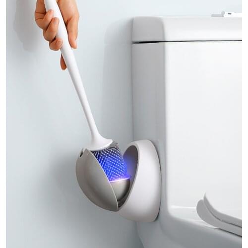 Tpr Head Toilet Brush No Dead Corners Wall-Mounted Wash Squat Silicone Toilet Brush Set Creative Household Bathroom