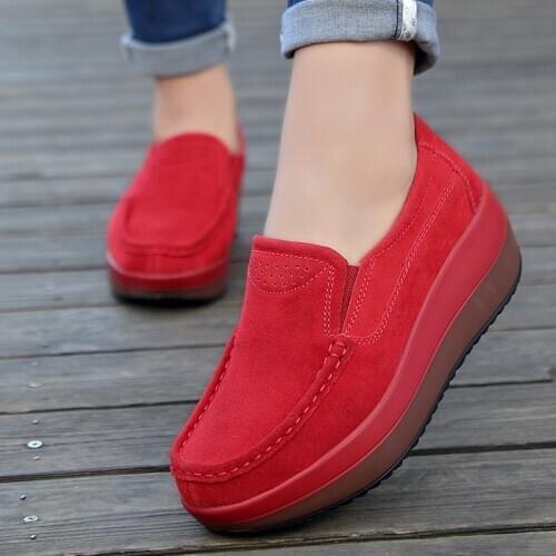 Women Flat Platform Loafers Ladies Elegant Suede Leather Moccasins Shoes Woman Slip On Moccasin Womens blue Casual Shoes