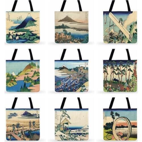 Outdoor Beach Bag Shopping Bag Japanese Ukiyo-e Art Painting Print Tote Bag For Women Casual Tote Ladies Shoulder Bag